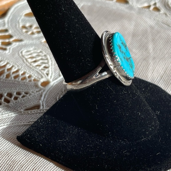 Vintage turquoise & sterling silver ring matrix custom design size 9.5 - Picture 2 of 8